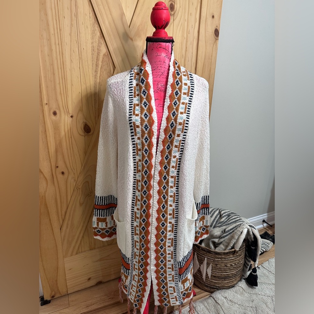 BKE Multicolor Knit Cardigan Boho Western Aztec